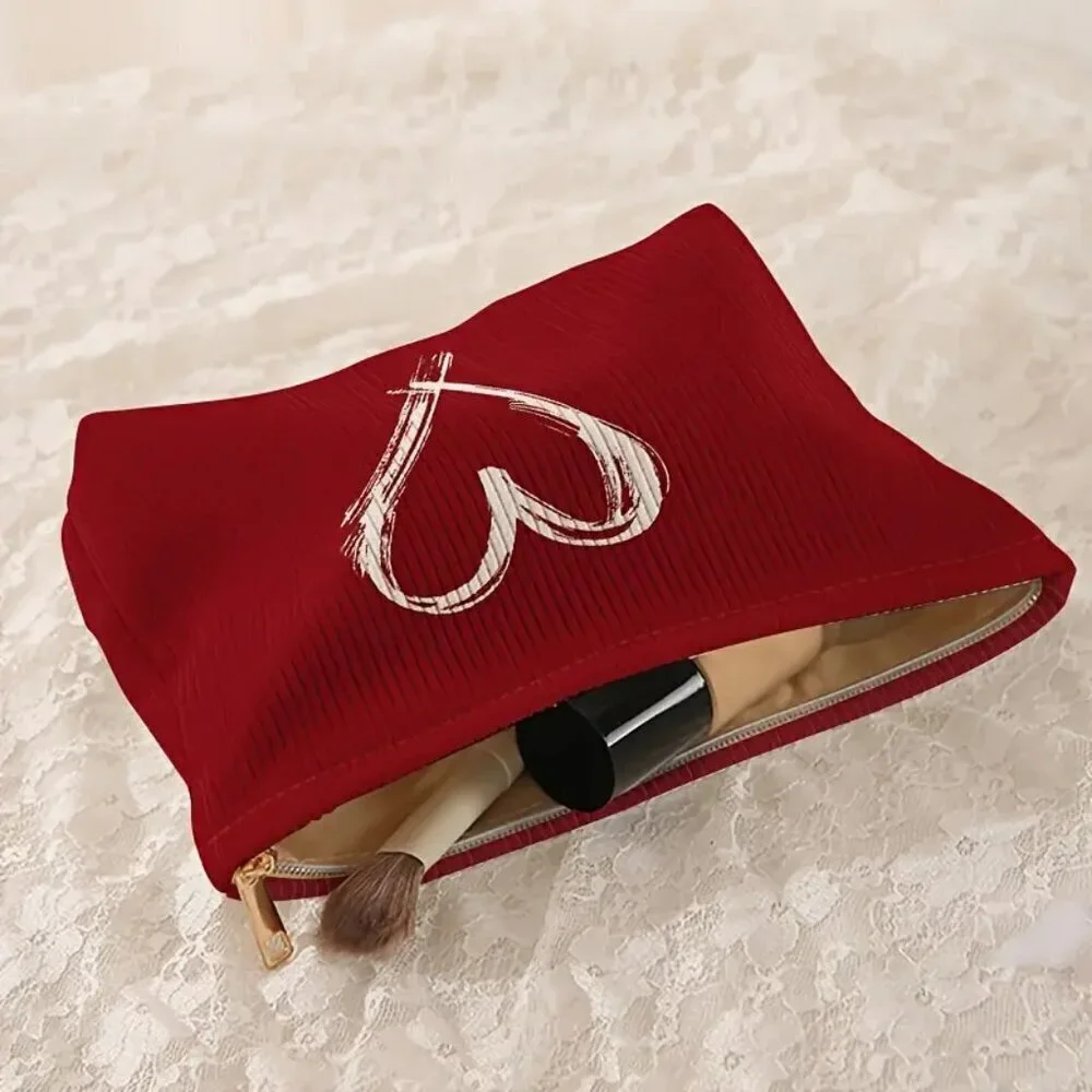 Cosmetic Bag with Heart Print